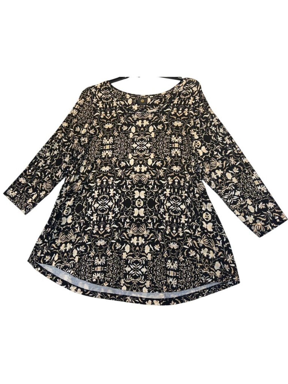 JM Collection Womens 3X Black & Tan Floral Tunic Top 3/4 Sleeve